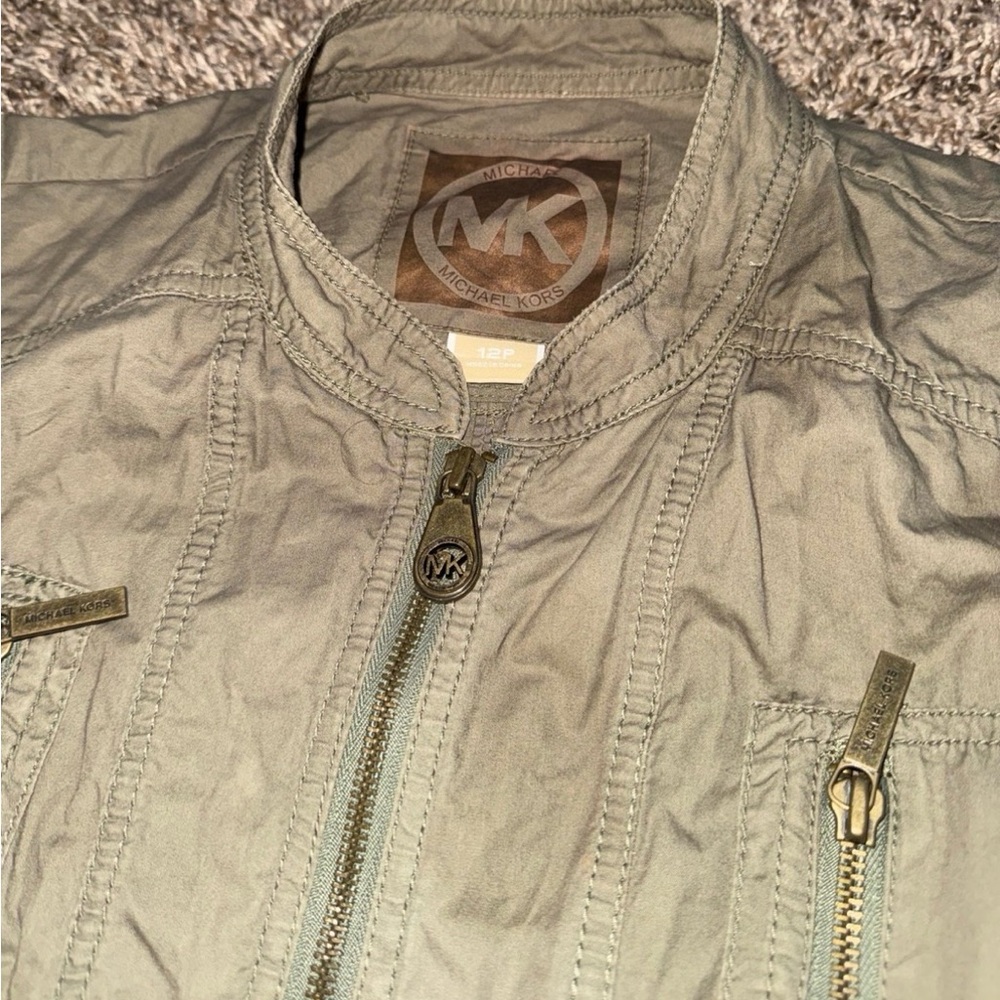 Michael Kors Olive Green Zip-Front Utility Jacket Size 12